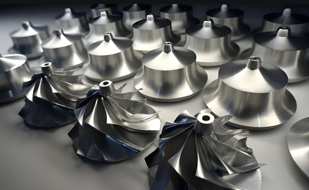 A pile of precisely machined impellers